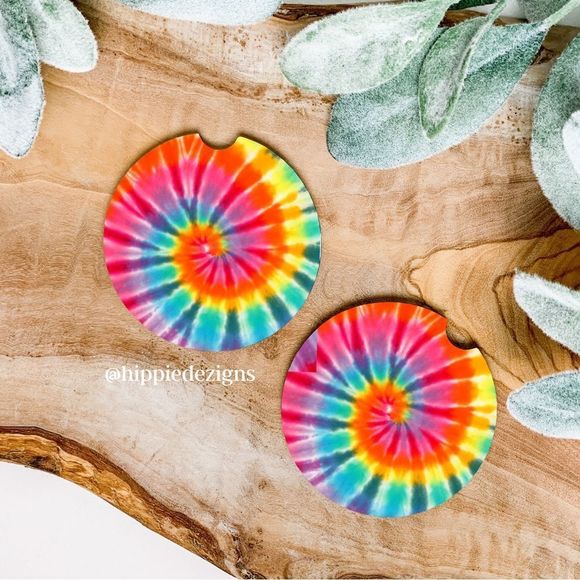 Tie Dye Swirl Car Coaster Set | Tie Dye Coaster Set - Picture 1 of 9